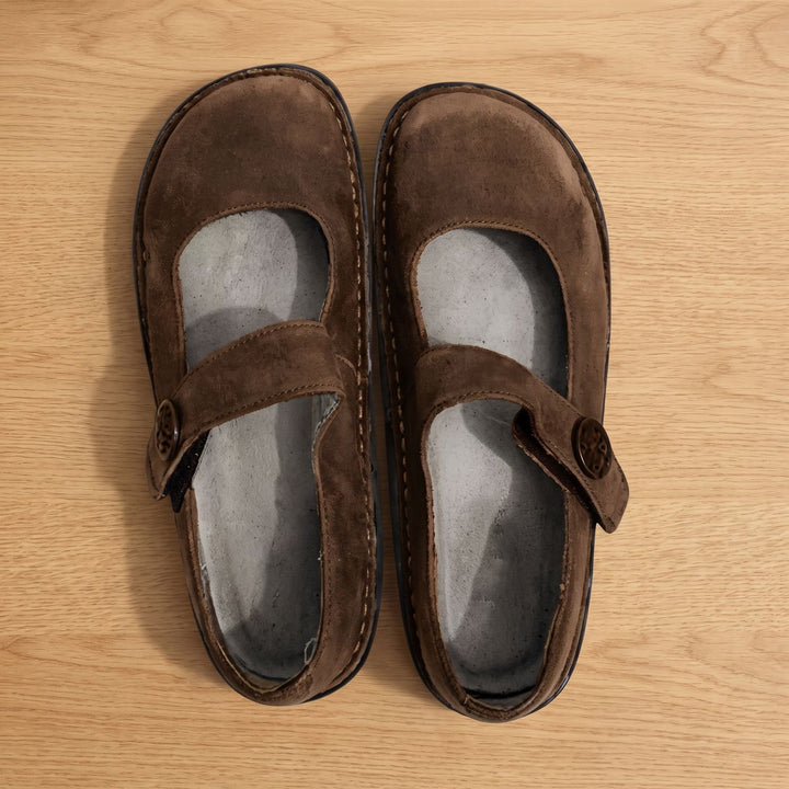 Women's Cushioned Mary Jane Walking Shoes Slip-On Flat - Brown