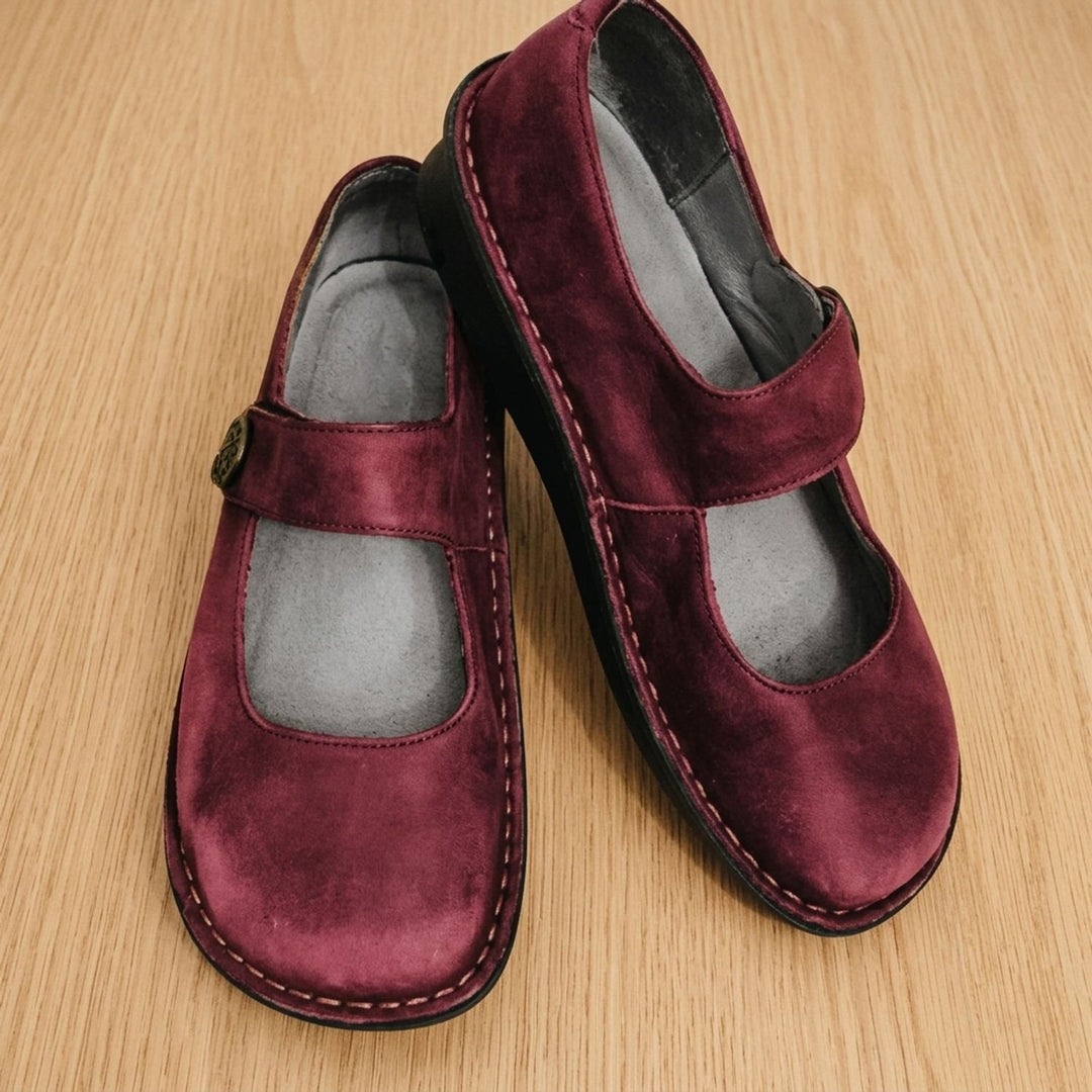 Women's Cushioned Mary Jane Walking Shoes Slip-On Flat - Red