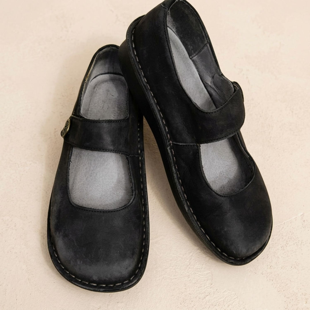 Women's Cushioned Mary Jane Walking Shoes Slip-On Flat - Black