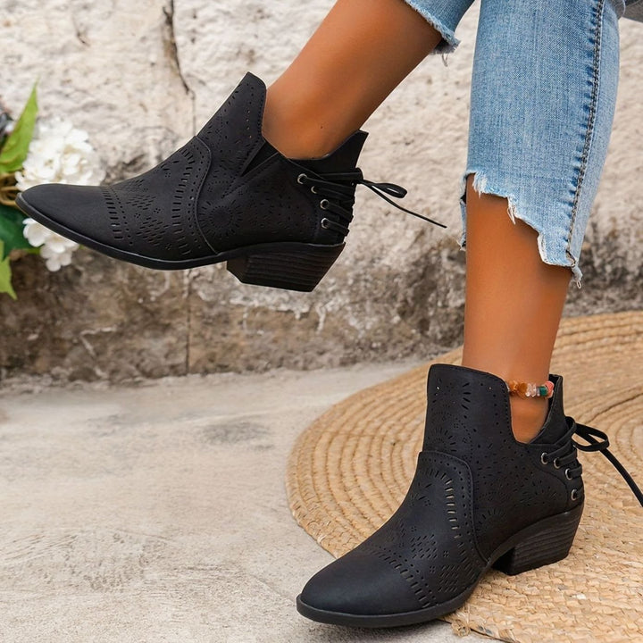 Women's Cutout Detail Pointed-Toe Lace-Up Ankle Boots