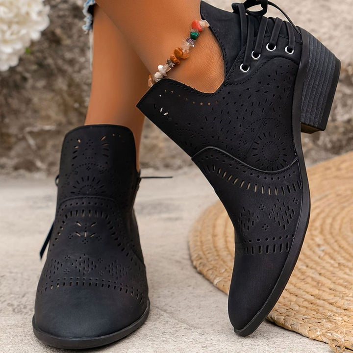 Women's Cutout Detail Pointed-Toe Lace-Up Ankle Boots