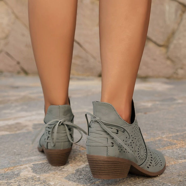 Women's Cutout Detail Pointed-Toe Lace-Up Ankle Boots