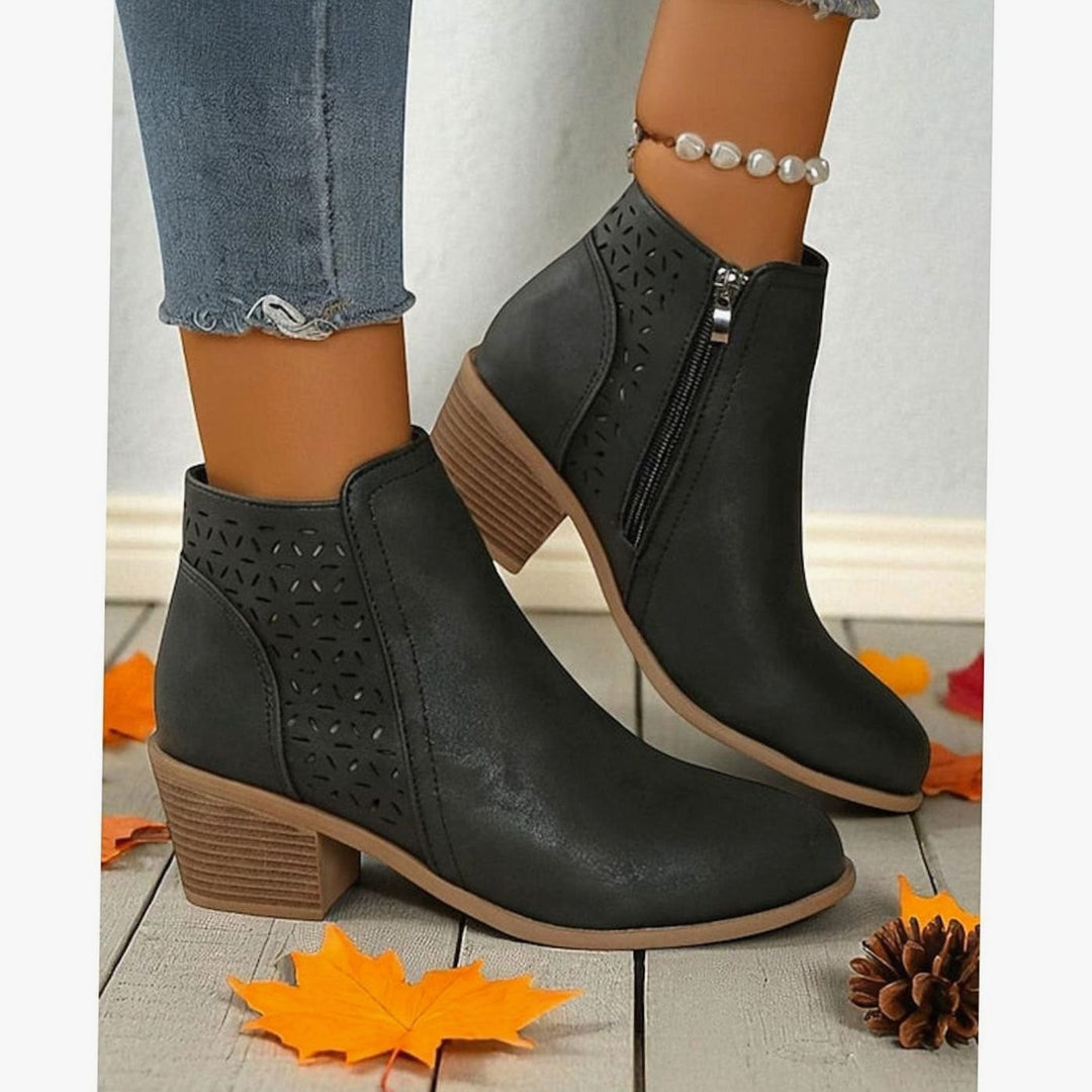 Women's Cutout Low Block-Heel Ankle Boots