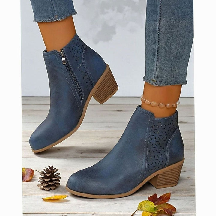 Women's Cutout Low Block-Heel Ankle Boots - Blue