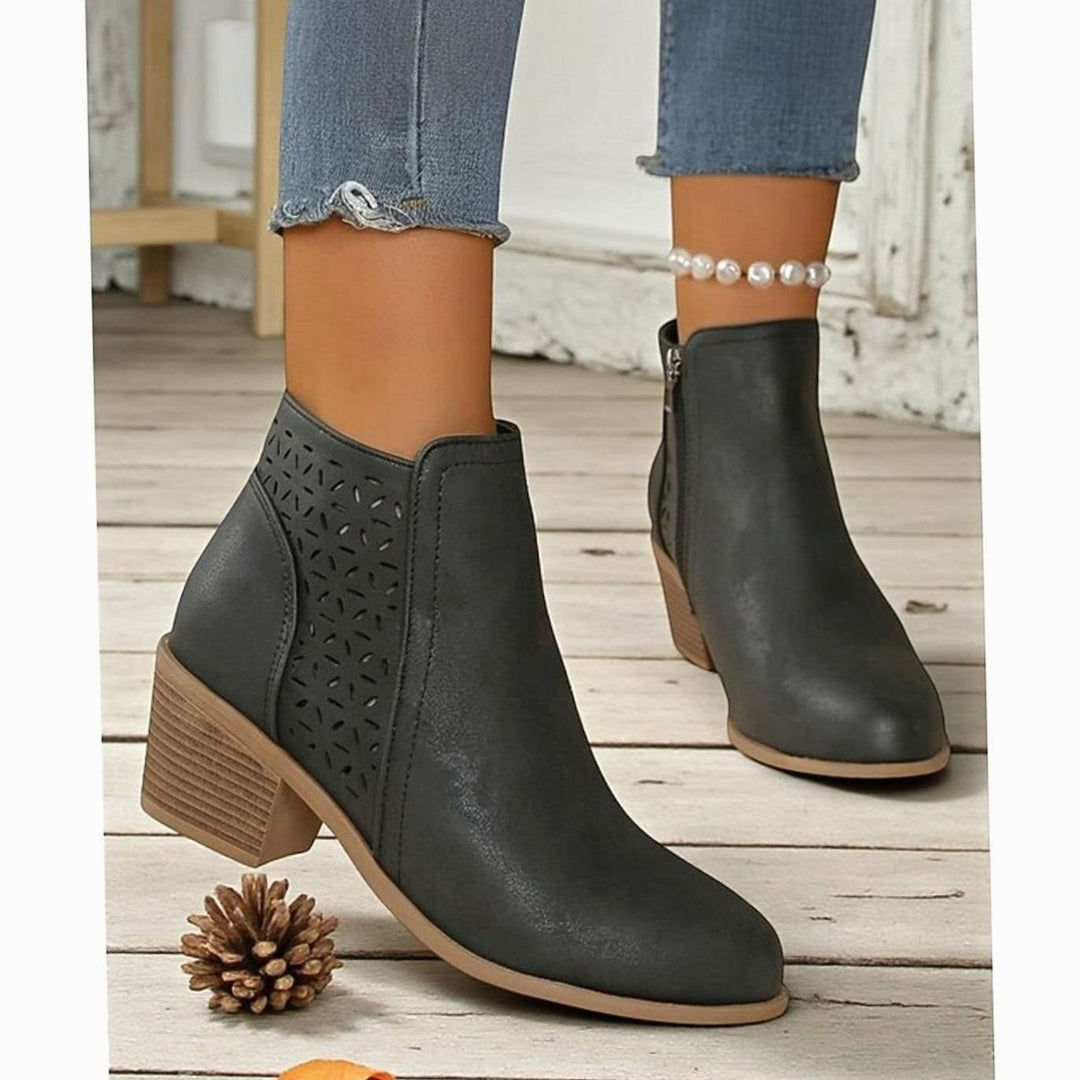 Women's Cutout Low Block-Heel Ankle Boots - Black