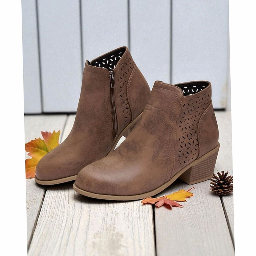 Women's Cutout Low Block-Heel Ankle Boots - Brown
