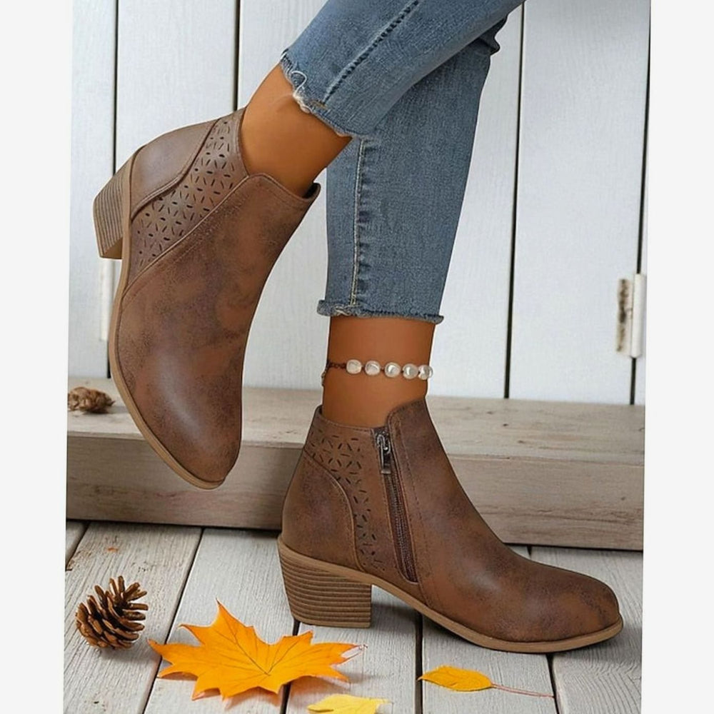 Women's Cutout Low Block-Heel Ankle Boots