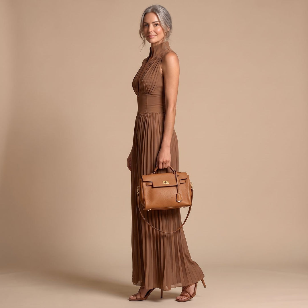 Women's Deep V-Neck Pleated Chiffon Wide-Leg Jumpsuit