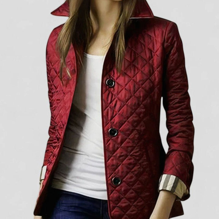 Women's Diamond-Quilted Button-Front Elegant Jacket - Red