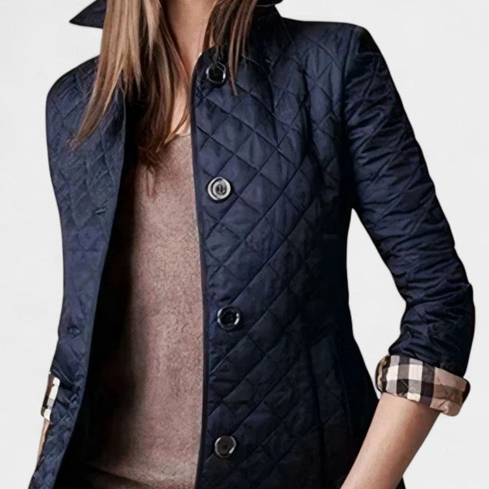Women's Diamond-Quilted Button-Front Elegant Jacket - Blue