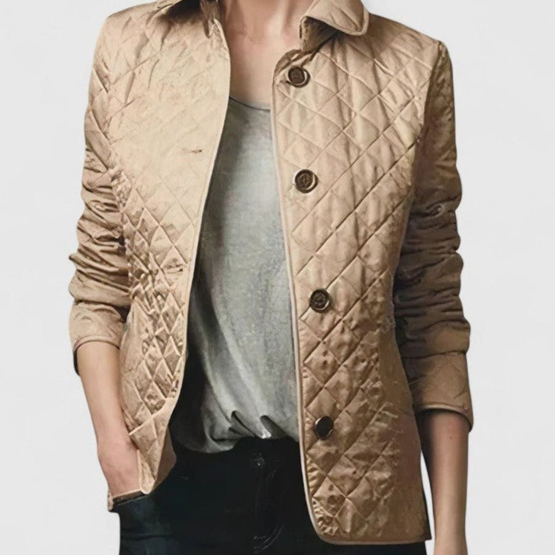 Women's Diamond-Quilted Button-Front Elegant Jacket - Beige