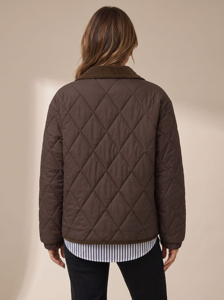 Women's Diamond Quilted Corduroy-Collar Snap-Front Jacket