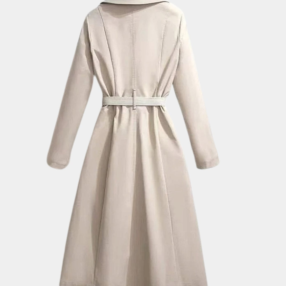 Women's Double-Breasted Belted Coat Notch-Collar Scarf-Detail Trench