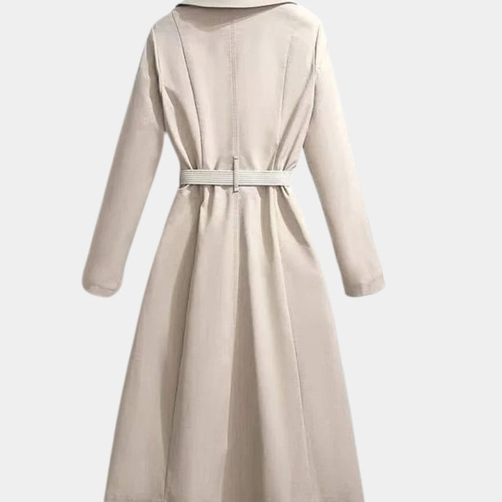 Women's Double-Breasted Belted Coat Notch-Collar Scarf-Detail Trench