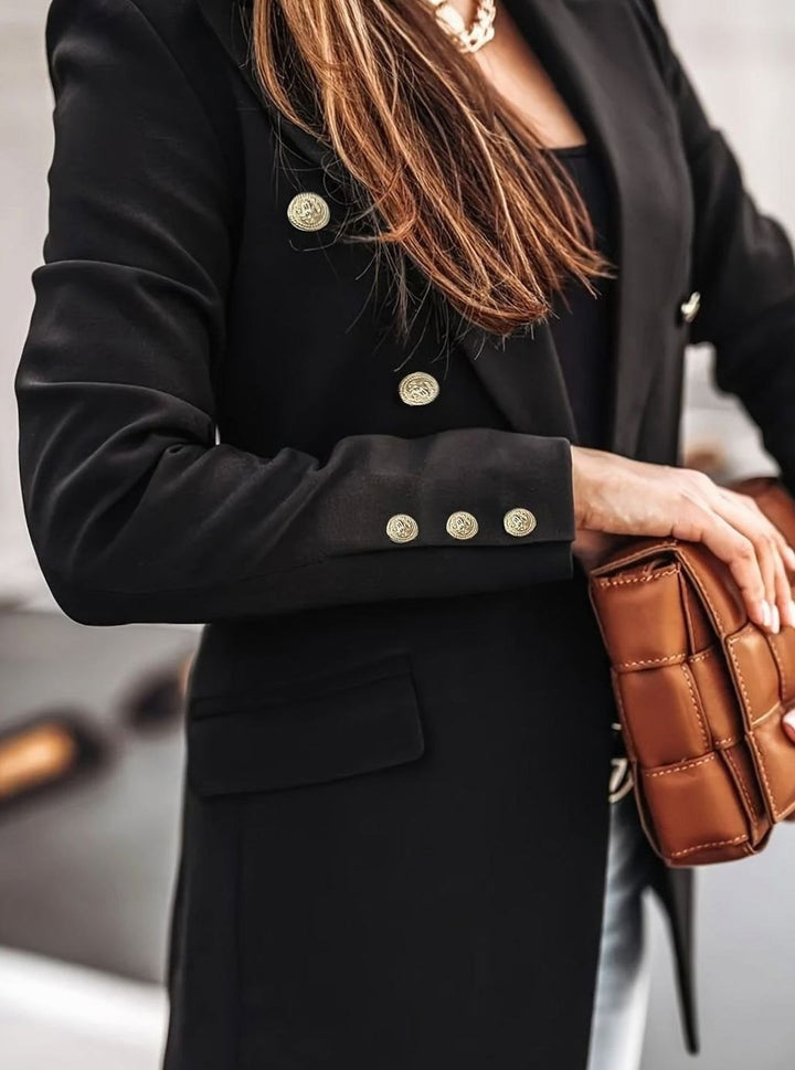 Women's Double-Breasted Gold-Button Blazer Slim Workwear Jacket