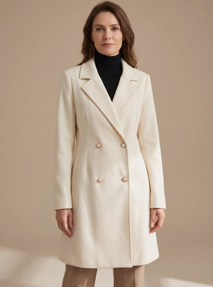 Women's Double-Breasted Knee-Length Flared Wool-Blend Coat - Beige