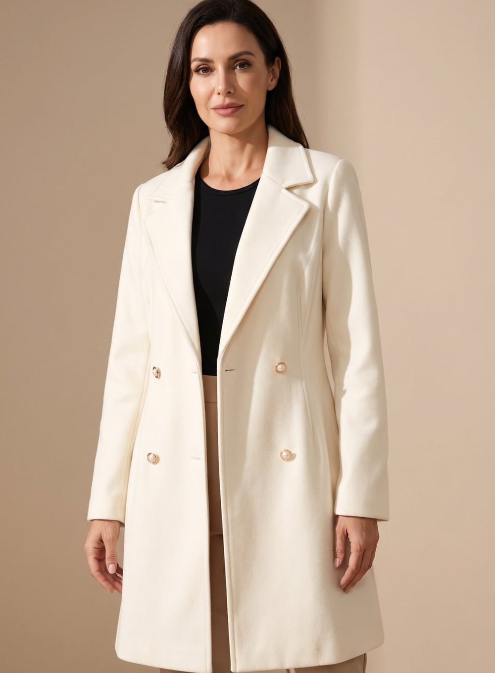 Women's Double-Breasted Knee-Length Flared Wool-Blend Coat