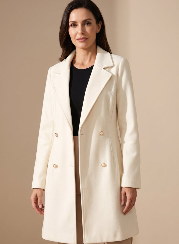 Women's Double-Breasted Knee-Length Flared Wool-Blend Coat