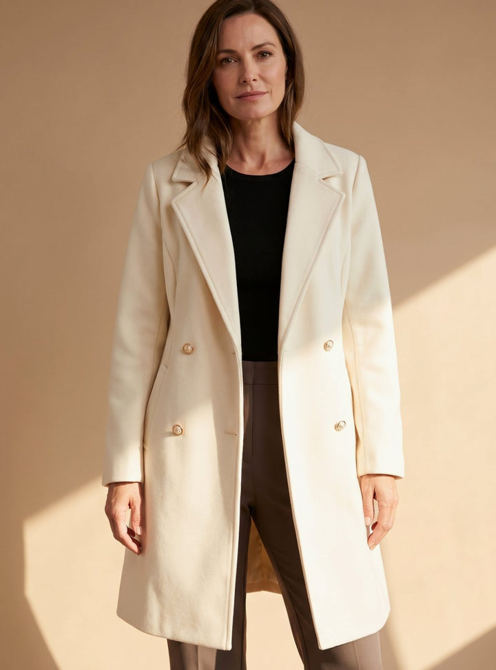 Women's Double-Breasted Knee-Length Flared Wool-Blend Coat