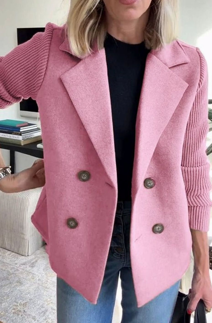 Women's Double-Breasted Knit Sleeve Wool-Blend Blazer - Pink