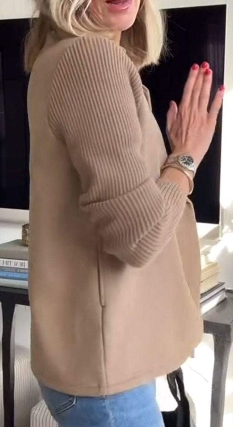 Women's Double-Breasted Knit Sleeve Wool-Blend Blazer