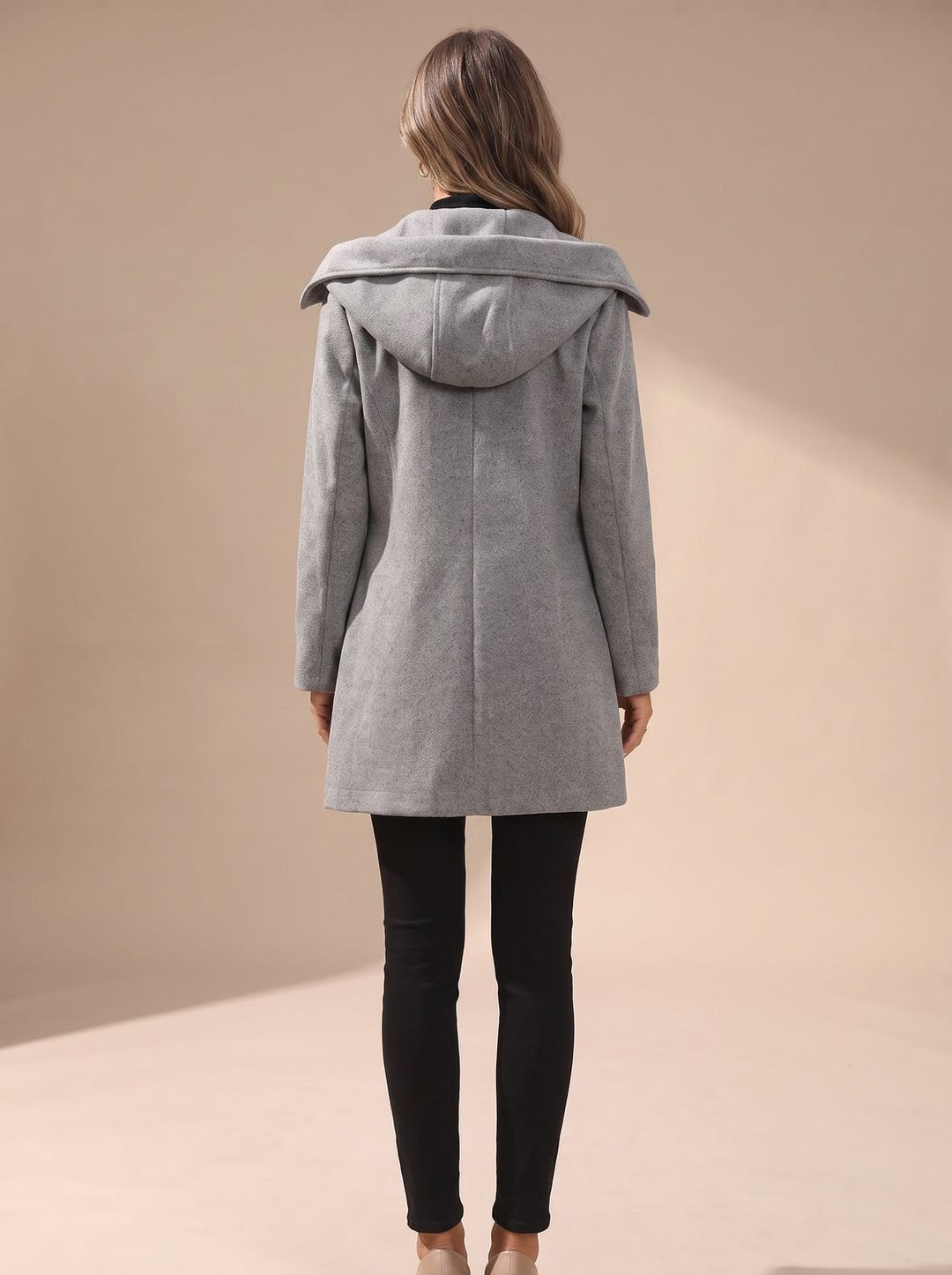 Women's Double-Breasted Lapel Wool-Blend Coat with Pockets