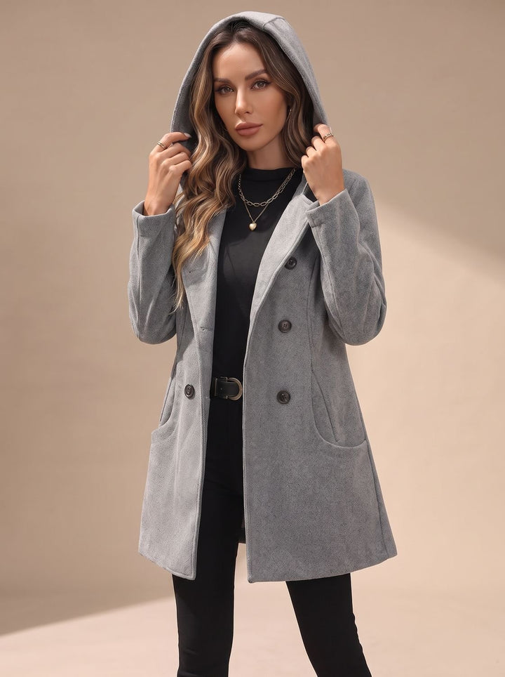 Women's Double-Breasted Lapel Wool-Blend Coat with Pockets