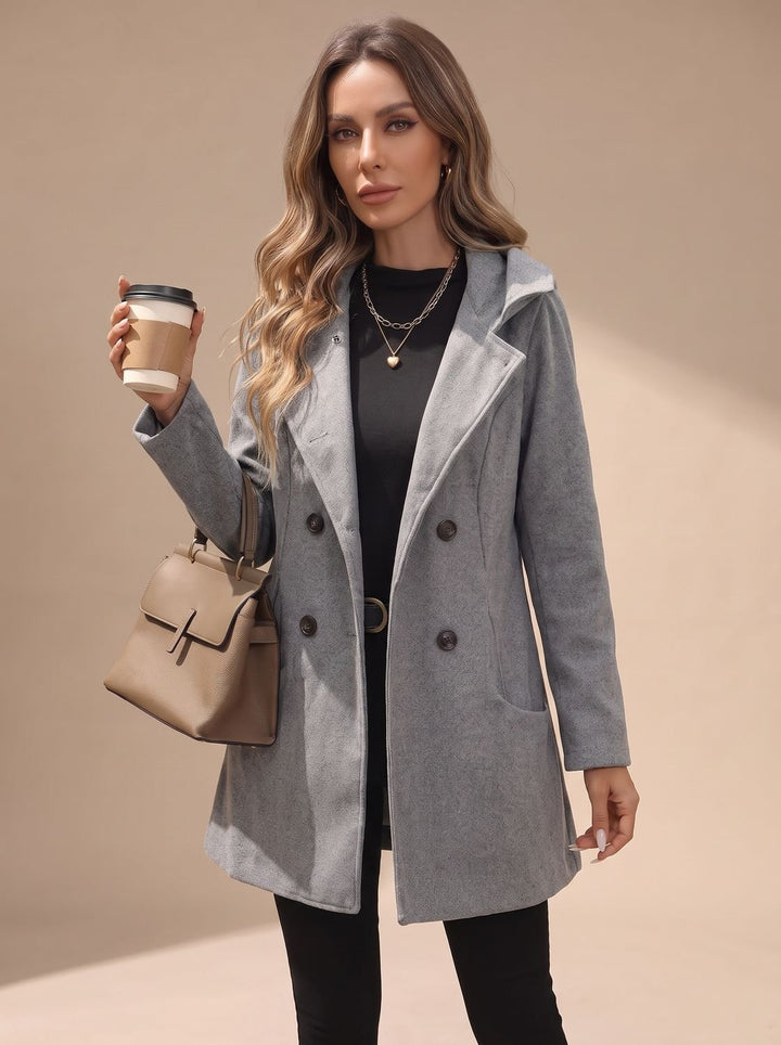 Women's Double-Breasted Lapel Wool-Blend Coat with Pockets