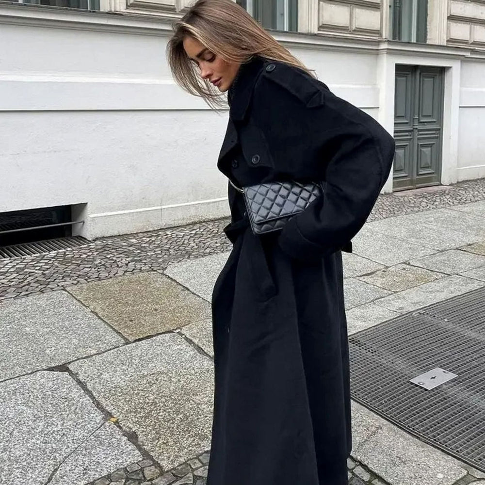 Women's Double-Breasted Long Belted Trench Coat
