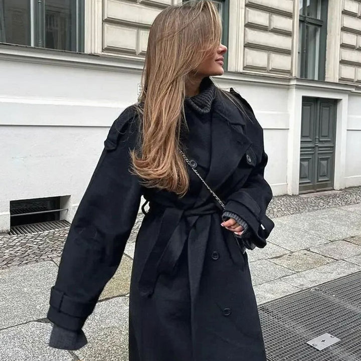 Women's Double-Breasted Long Belted Trench Coat