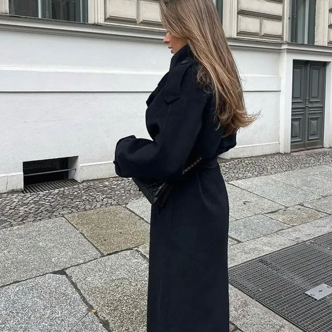 Women's Double-Breasted Long Belted Trench Coat