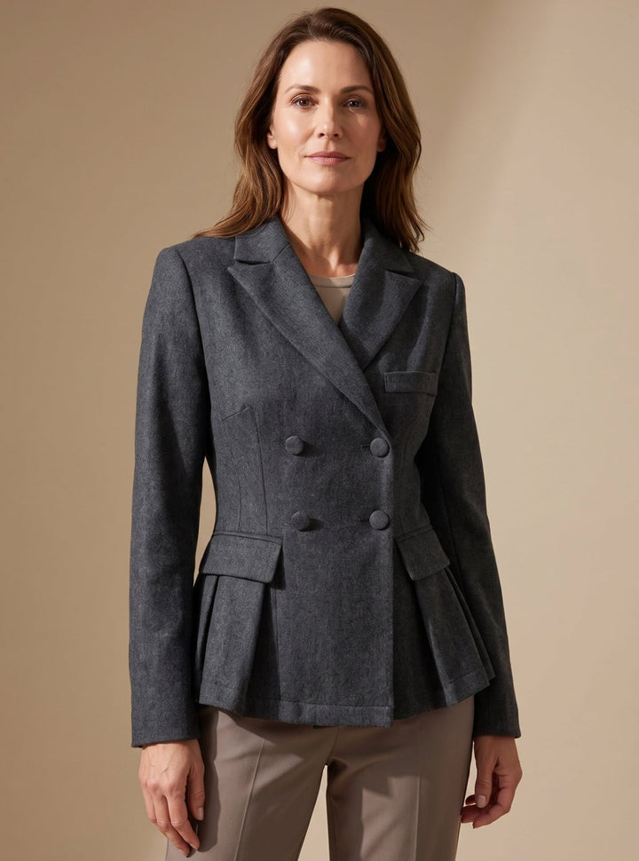 Women's Double-Breasted Peplum Blazer Notch Lapel Long Sleeve