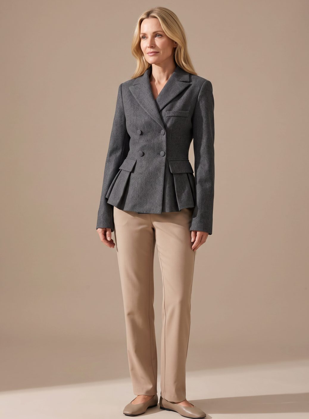 Women's Double-Breasted Peplum Blazer Notch Lapel Long Sleeve