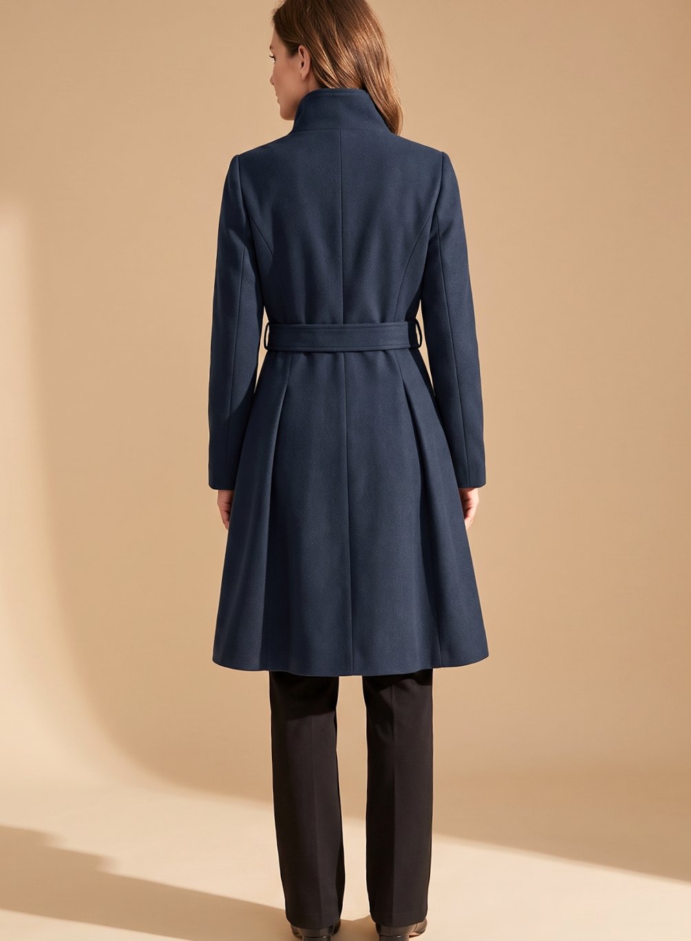 Women's Double-Breasted Pleated A-Line Wool-Blend Longline Coat