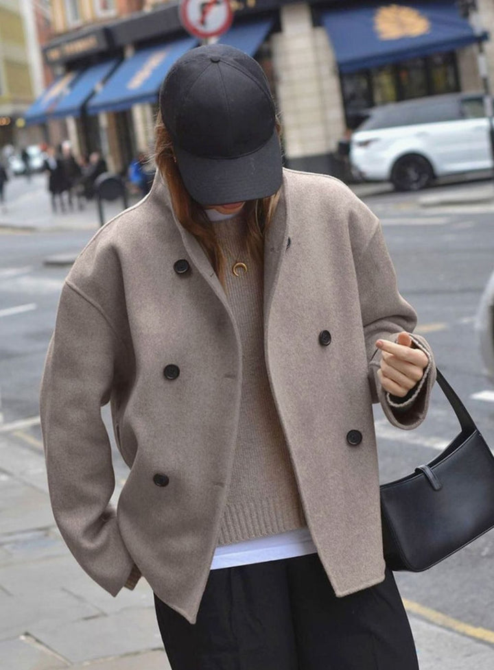Women's Double-Breasted Stand-Collar Wool Pea Coat