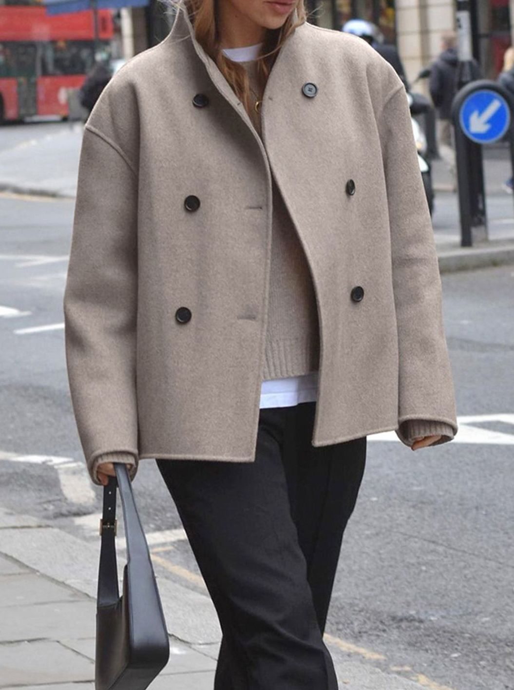 Women's Double-Breasted Stand-Collar Wool Pea Coat