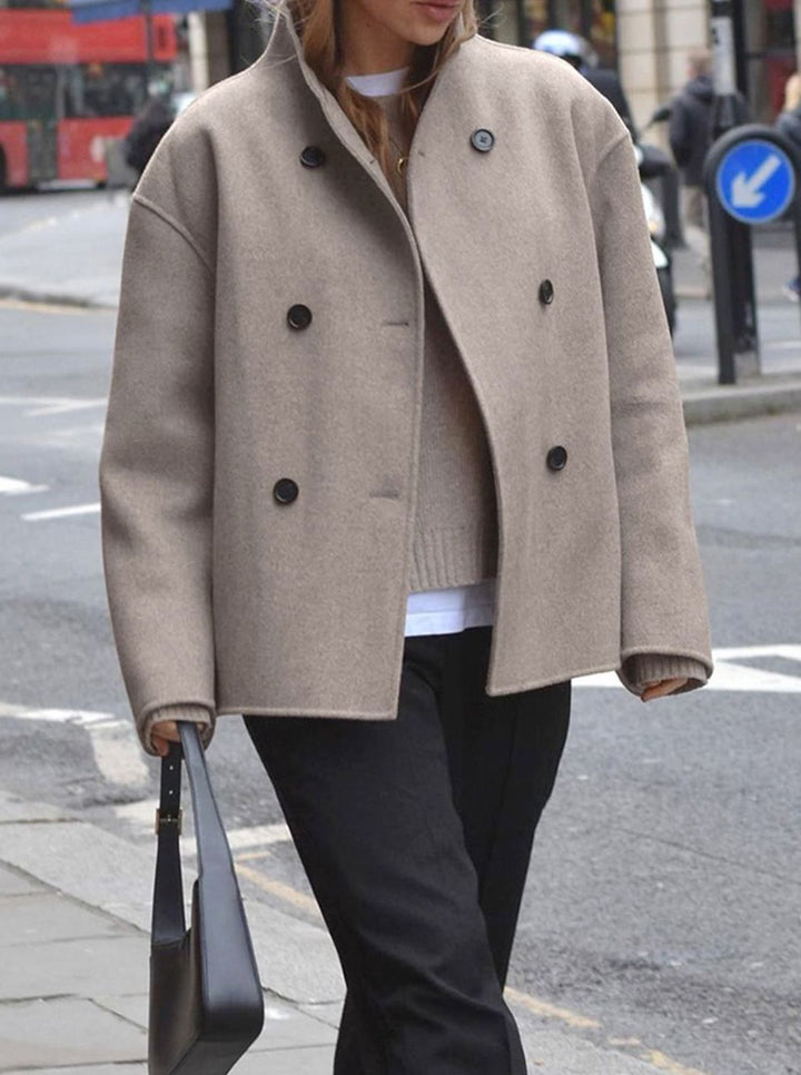 Women's Double-Breasted Stand-Collar Wool Pea Coat