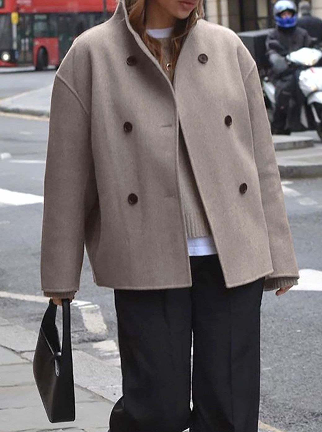 Women's Double-Breasted Stand-Collar Wool Pea Coat