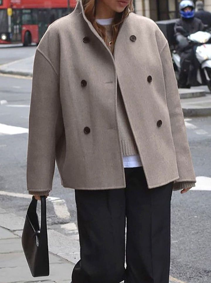 Women's Double-Breasted Stand-Collar Wool Pea Coat