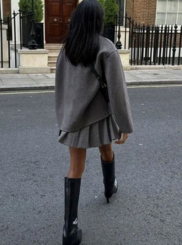 Women's Double-Breasted Stand-Collar Wool Pea Coat