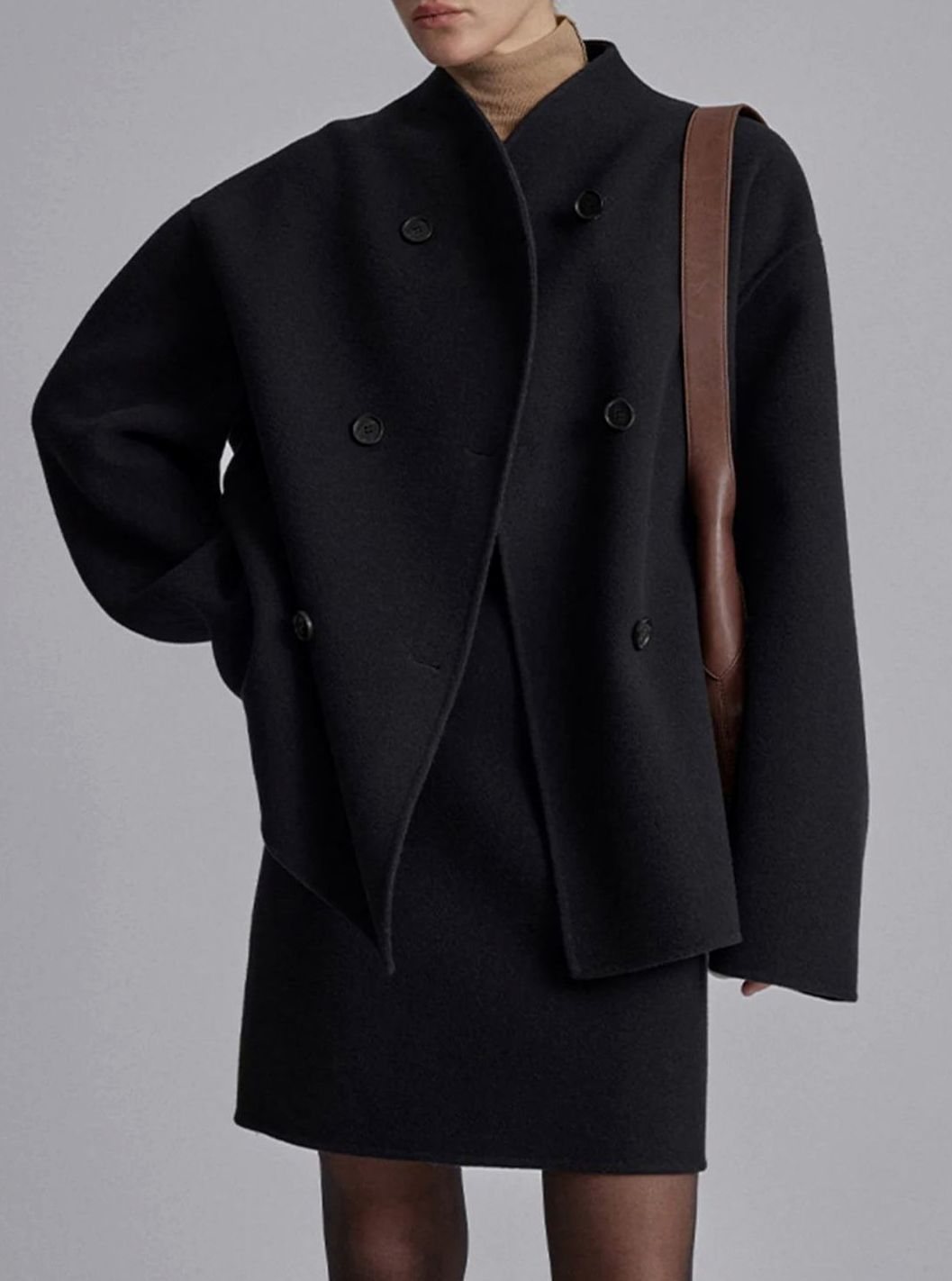 Women's Double-Breasted Stand-Collar Wool Pea Coat