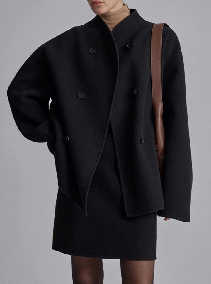 Women's Double-Breasted Stand-Collar Wool Pea Coat