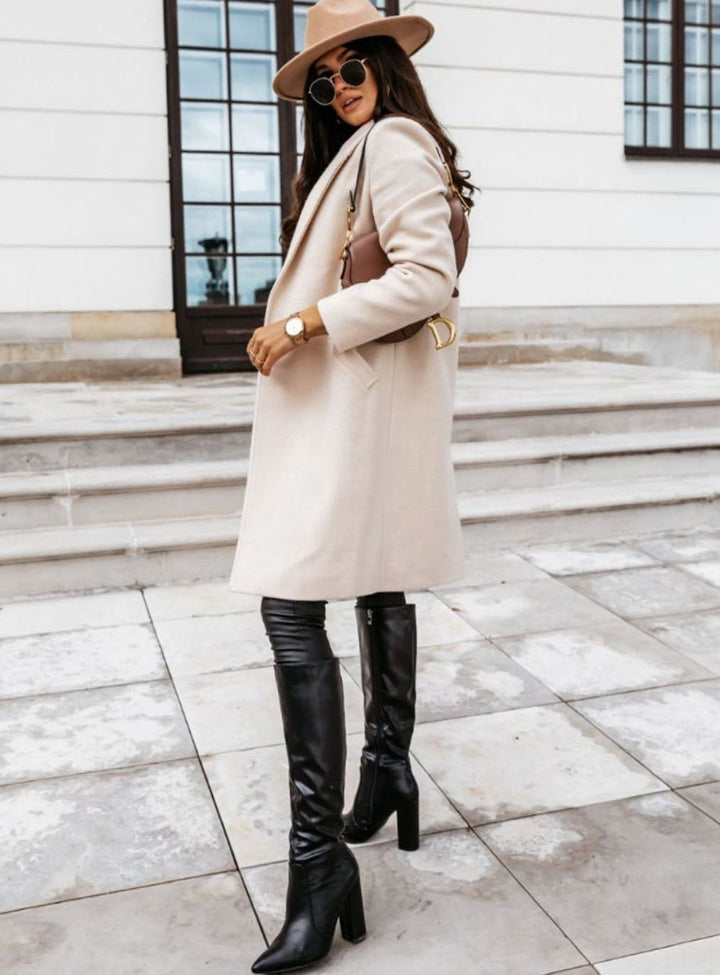 Women's Double-Breasted Tailored Long Coat - Beige