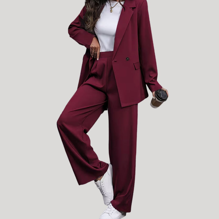 Women's Double-Breasted Tailored Wide-Leg Blazer Pants Suit Set