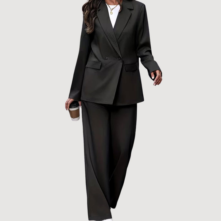 Women's Double-Breasted Tailored Wide-Leg Blazer Pants Suit Set