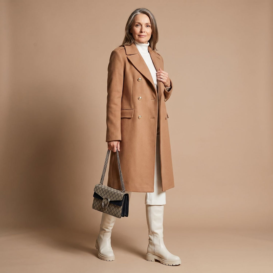 Women's Double-Breasted Tailored Wool-Blend Midi Coat