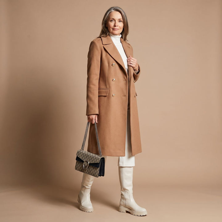 Women's Double-Breasted Tailored Wool-Blend Midi Coat