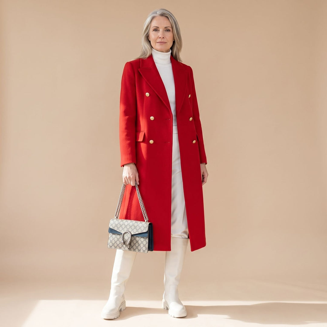 Women's Double-Breasted Tailored Wool-Blend Midi Coat