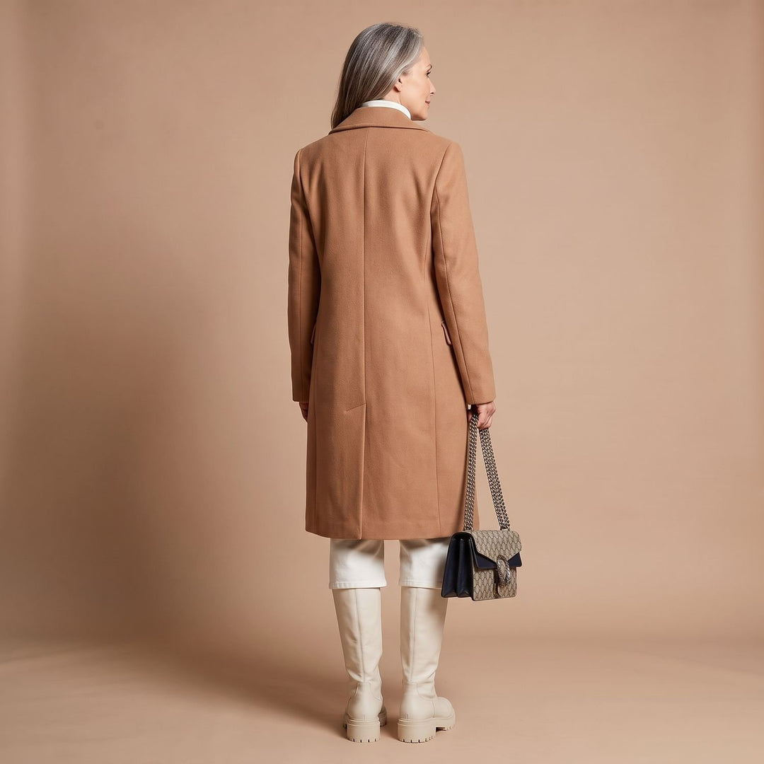 Women's Double-Breasted Tailored Wool-Blend Midi Coat