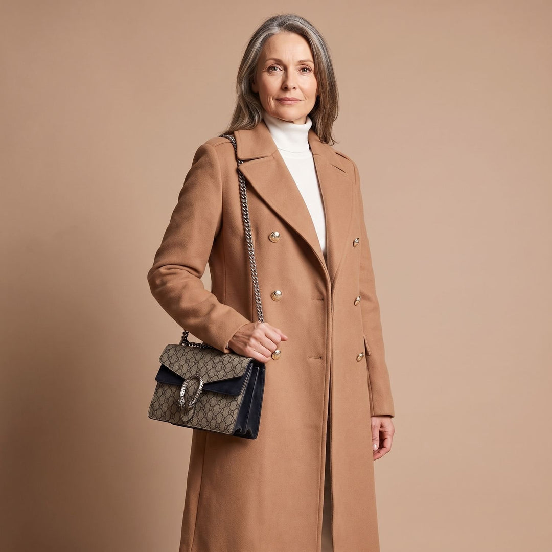 Women's Double-Breasted Tailored Wool-Blend Midi Coat - Camel